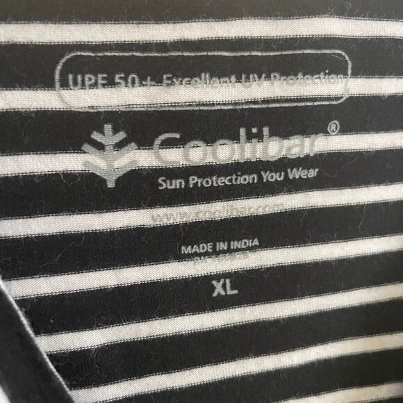 Coolibar Catalina Beach CoverUp Swim Dress UPF 50+ Black & White Striped Hood XL - Picture 4 of 12